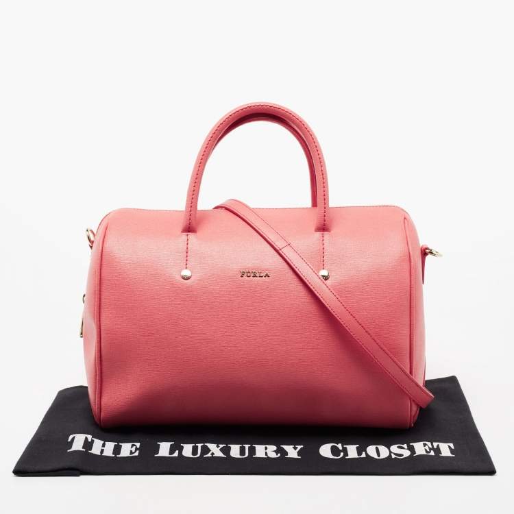Pre Owned Furla Pink Leather Medium Boston Bag