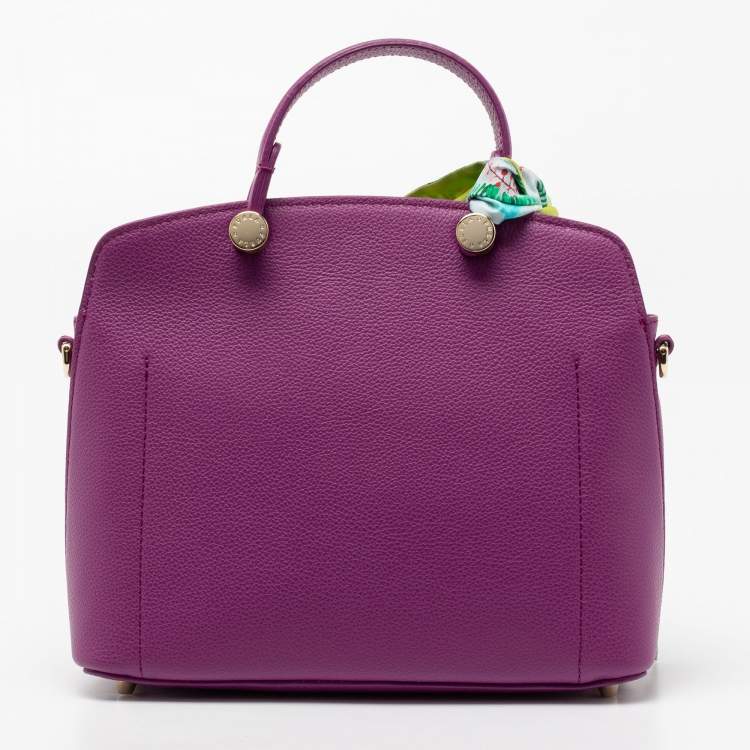 Pre Owned Furla Purple Leather My Piper Satchel