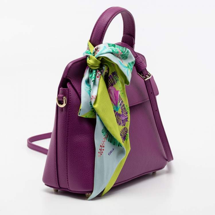 Pre Owned Furla Purple Leather My Piper Satchel