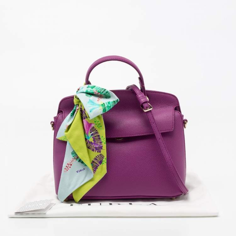 Pre Owned Furla Purple Leather My Piper Satchel