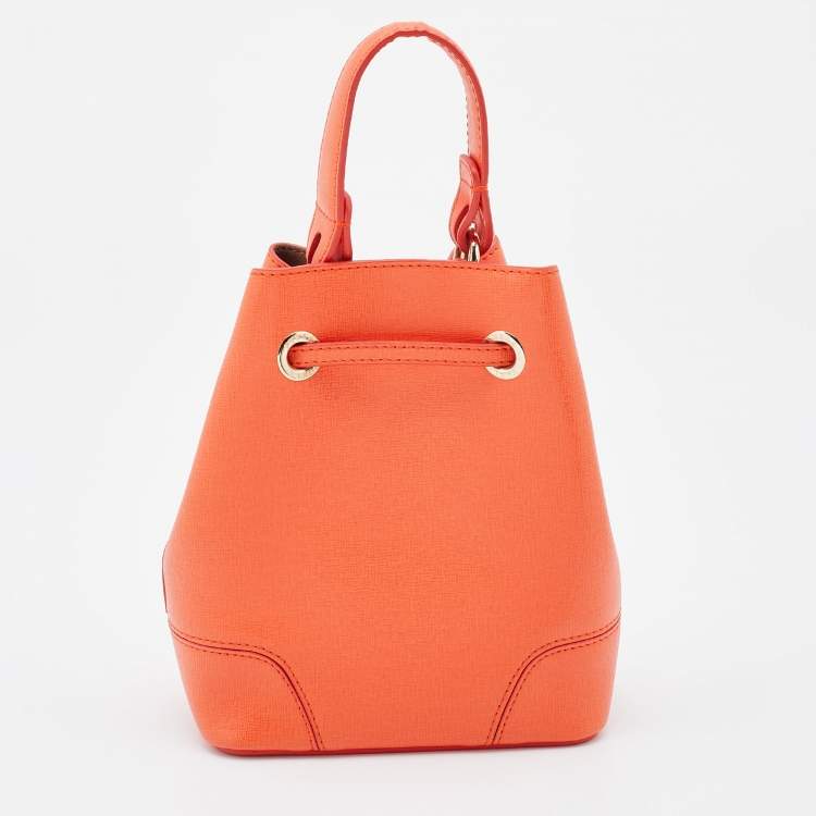 مملوكة مسبقًا Furla Orange Leather Mini Stacy Bucket Bag