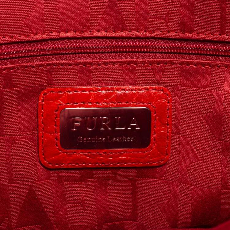 Pre Owned Furla Red Croc Embossed Leather Tote