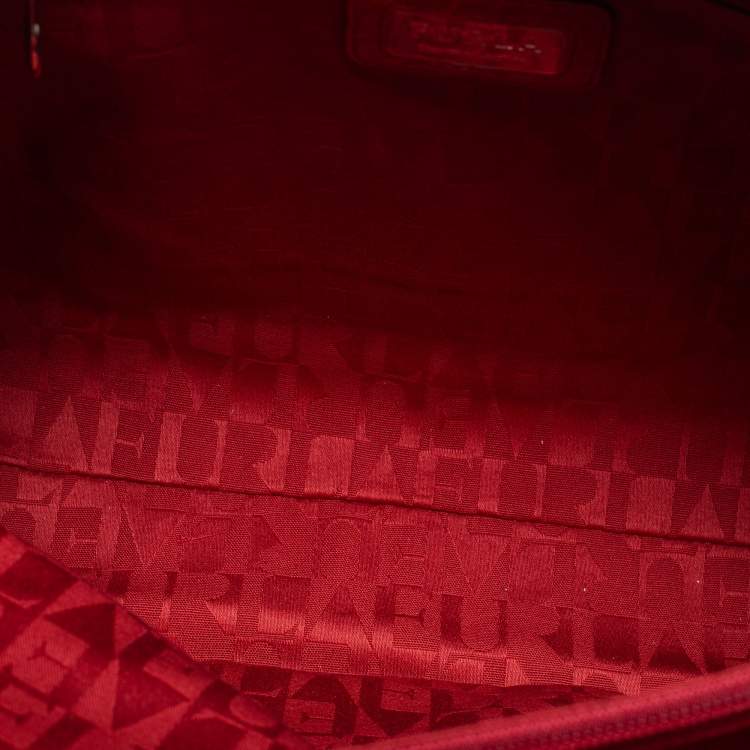 Pre Owned Furla Red Croc Embossed Leather Tote