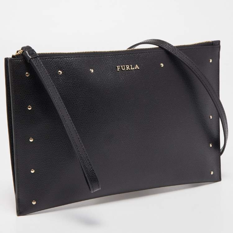 Pre Owned Furla Black Leather Janine Clutch Bag