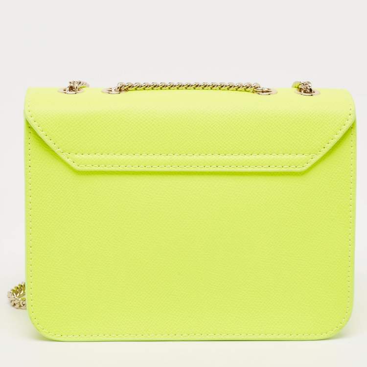 Pre Owned Furla Neon Green Leather Mini Bella Crossbody Bag