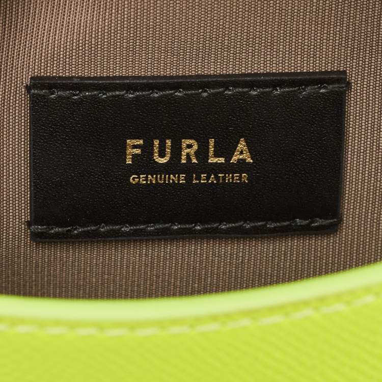 Pre Owned Furla Neon Green Leather Mini Bella Crossbody Bag