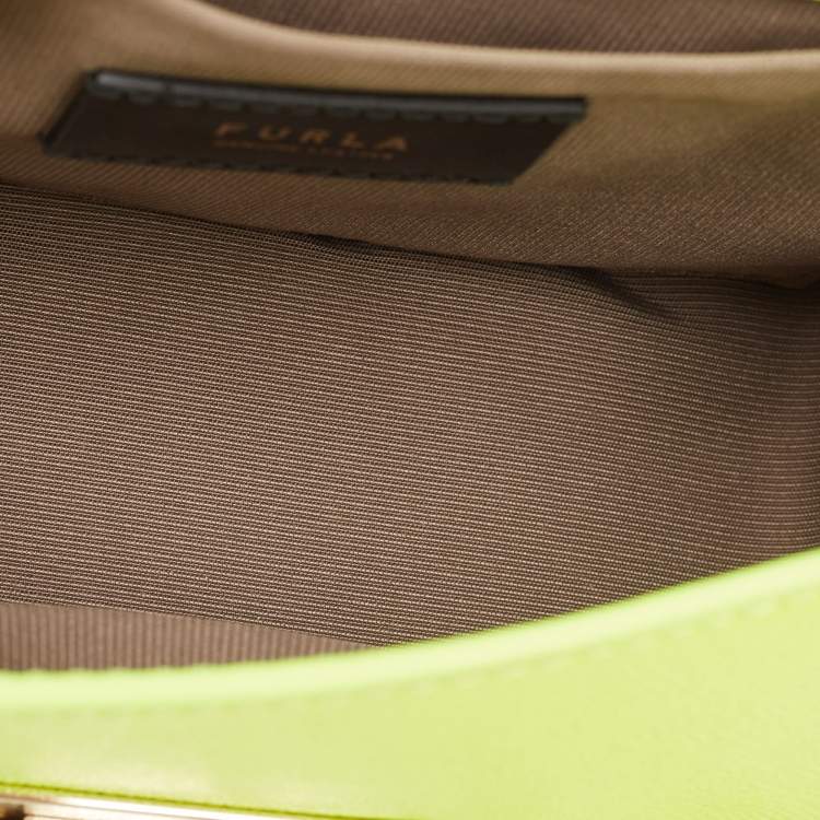 Pre Owned Furla Neon Green Leather Mini Bella Crossbody Bag