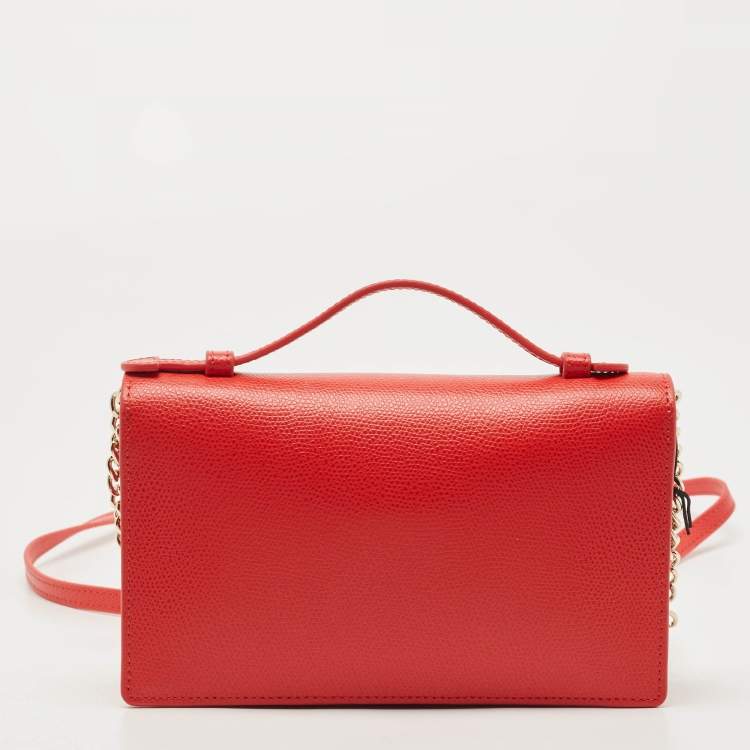 Pre Owned Furla Red Leather Incanto Flap Clutch Bag