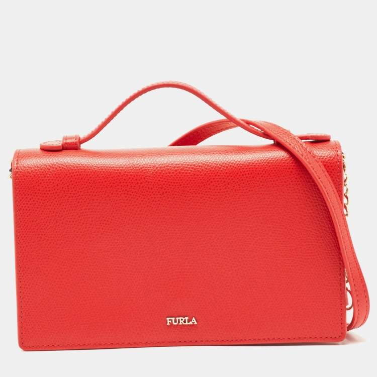 Pre Owned Furla Red Leather Incanto Flap Clutch Bag