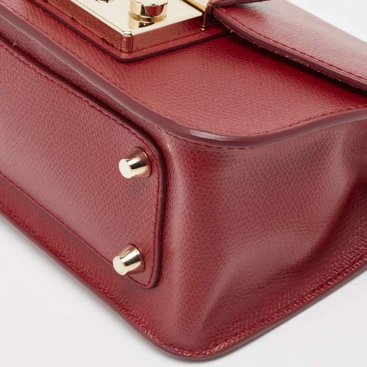 Pre Owned Furla Dark Red Leather Mini Metropolis Crossbody Bag