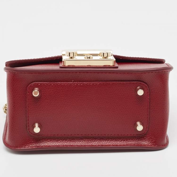 Pre Owned Furla Dark Red Leather Mini Metropolis Crossbody Bag