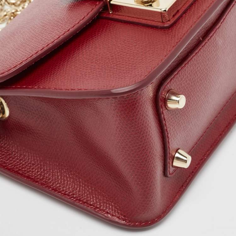 Pre Owned Furla Dark Red Leather Mini Metropolis Crossbody Bag