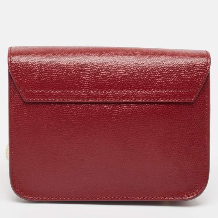 Pre Owned Furla Dark Red Leather Mini Metropolis Crossbody Bag