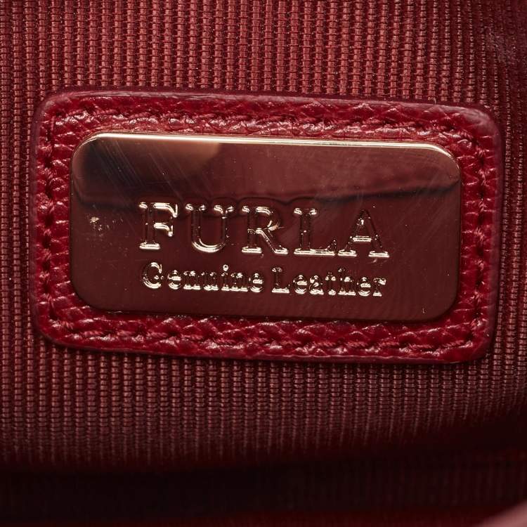 Pre Owned Furla Dark Red Leather Mini Metropolis Crossbody Bag
