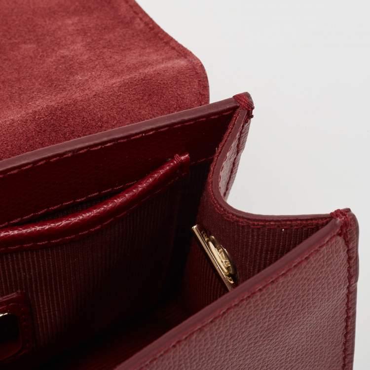 Pre Owned Furla Dark Red Leather Mini Metropolis Crossbody Bag