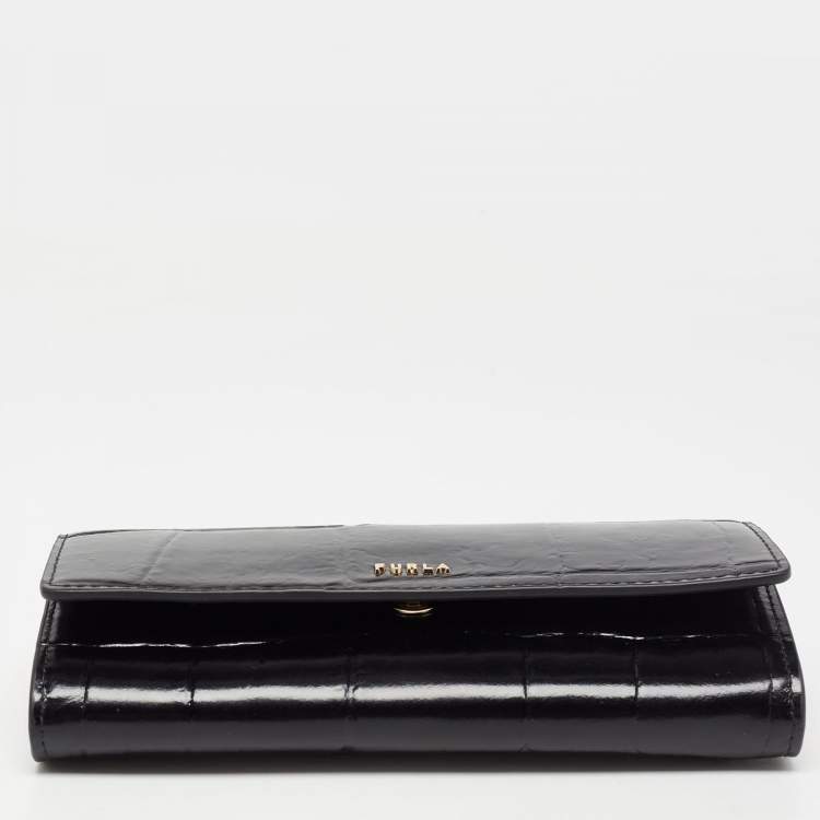 Pre Owned Furla Black Croc Embossed Leather Continental Wallet