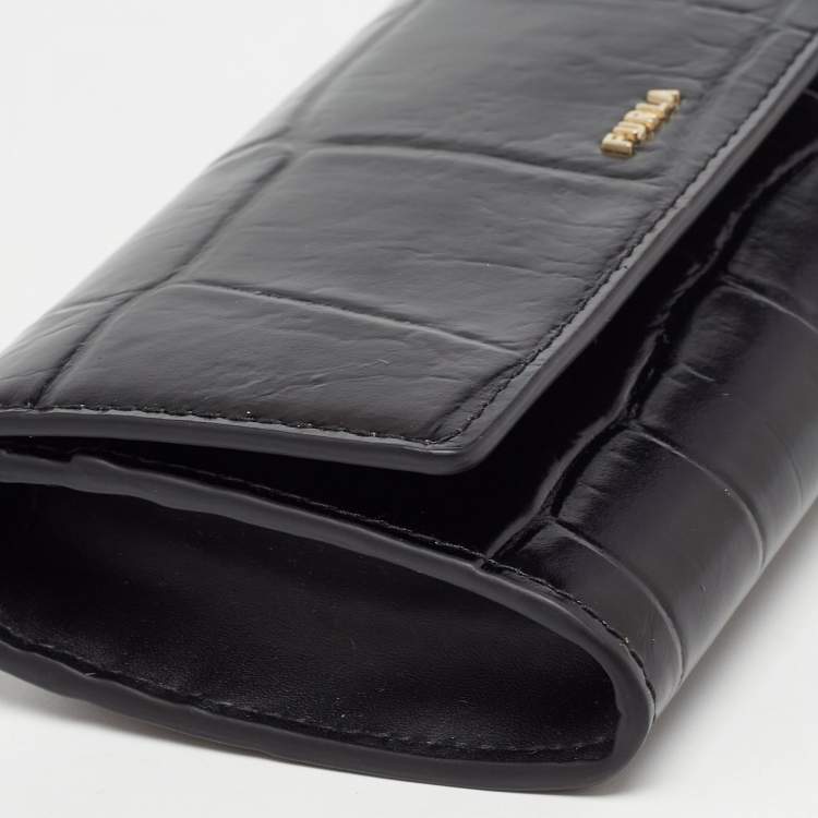 Pre Owned Furla Black Croc Embossed Leather Continental Wallet