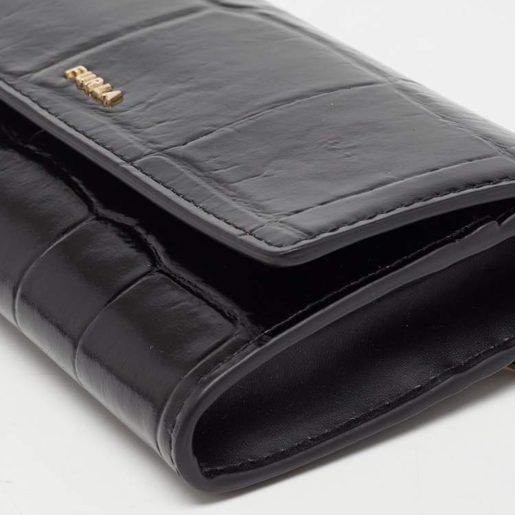 Pre Owned Furla Black Croc Embossed Leather Continental Wallet