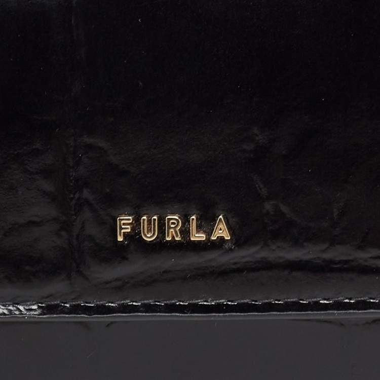 Pre Owned Furla Black Croc Embossed Leather Continental Wallet