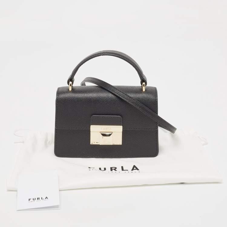Pre Owned Furla Black Leather Micro Venere Top Handle Bag