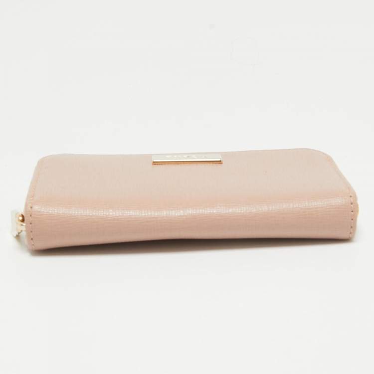 Pre Owned Furla Pink Leather Zip Around Key Case