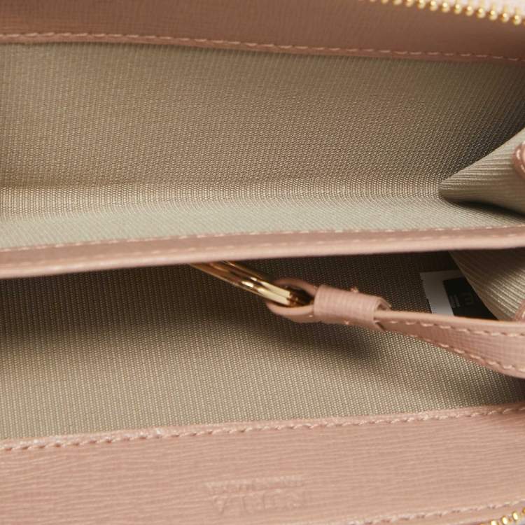 Pre Owned Furla Pink Leather Zip Around Key Case