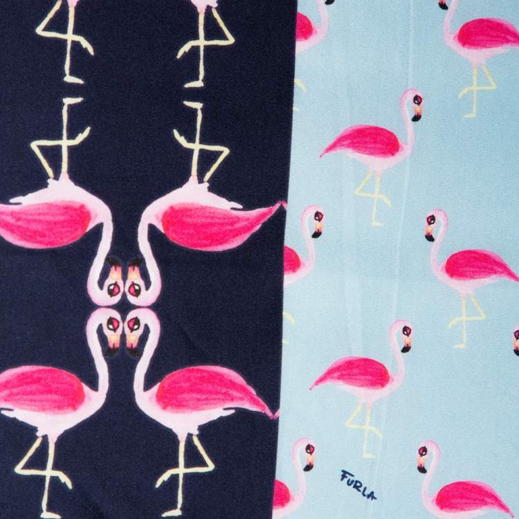 Pre Owned Furla Multicolor Flamingo Print Stacy Silk Scarf