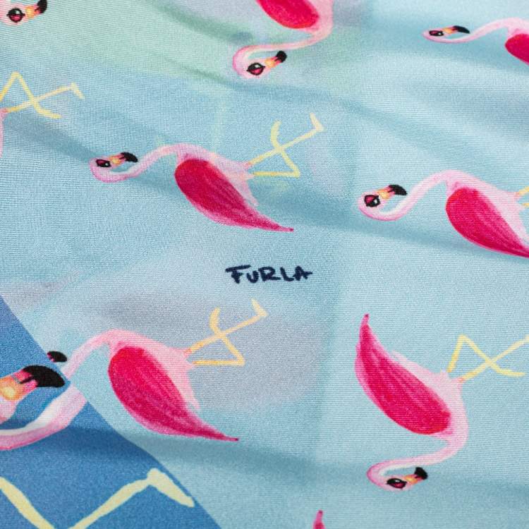 Pre Owned Furla Multicolor Flamingo Print Stacy Silk Scarf