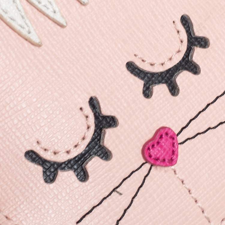 Pre Owned Furla Pink Leather Cat Face Bag Charm