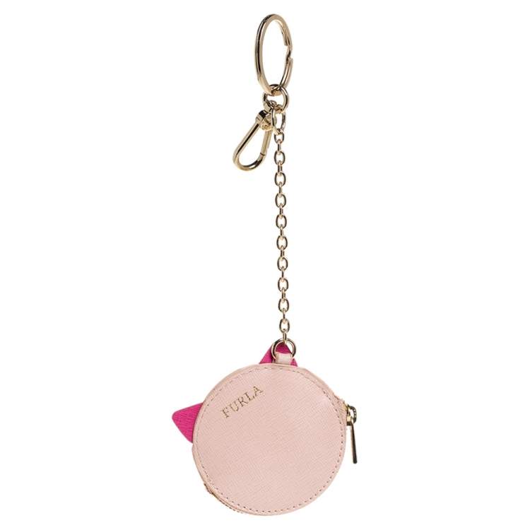 Pre Owned Furla Pink Leather Cat Face Bag Charm
