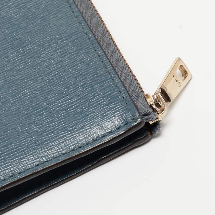 Pre Owned Furla Blue Leather Babylon Zip Around Key Case