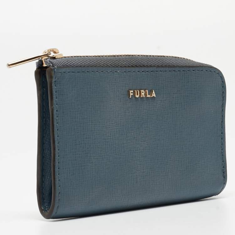 Pre Owned Furla Blue Leather Babylon Zip Around Key Case