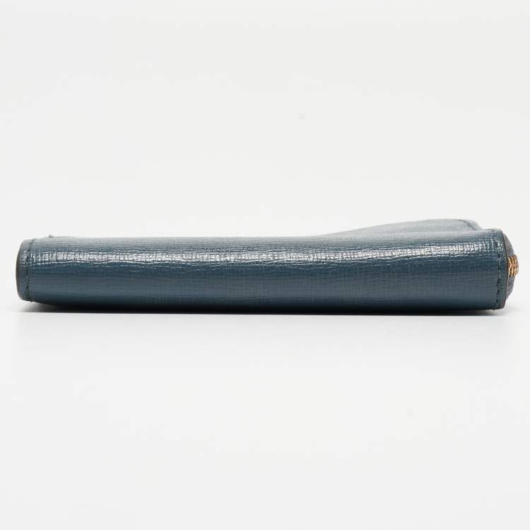Pre Owned Furla Blue Leather Babylon Zip Around Key Case