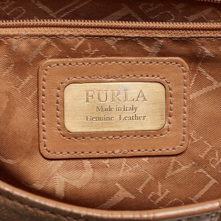 Pre Owned Furla Beige Suede, Ostrich Embossed and Leather Buckle Flap Hobo