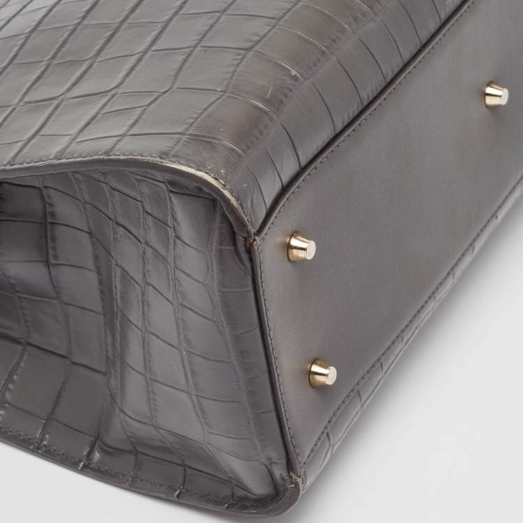 Pre Owned Furla Grey Croc Embossed Leather Lady M Tote