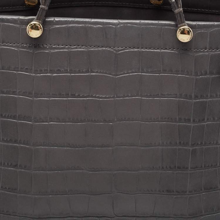 Pre Owned Furla Grey Croc Embossed Leather Lady M Tote