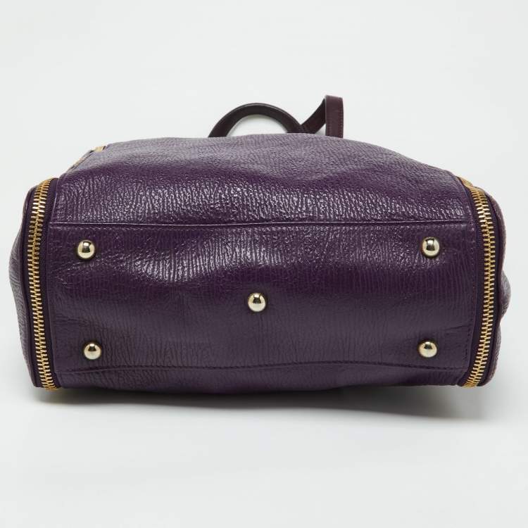 Pre Owned Furla Purple Leather Zip Shopper Tote