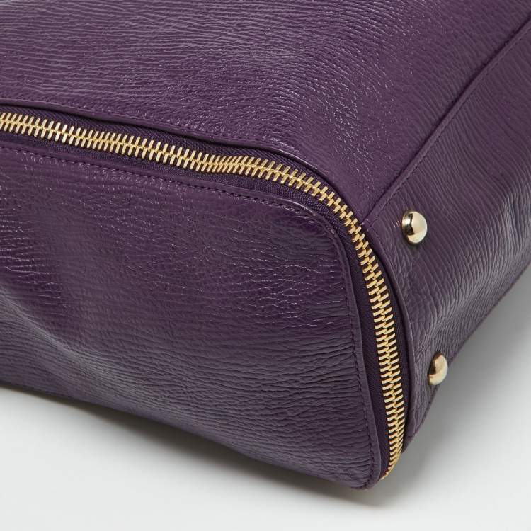 Pre Owned Furla Purple Leather Zip Shopper Tote