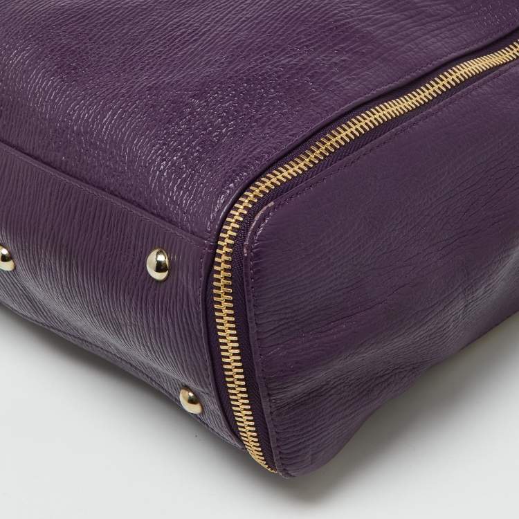 Pre Owned Furla Purple Leather Zip Shopper Tote