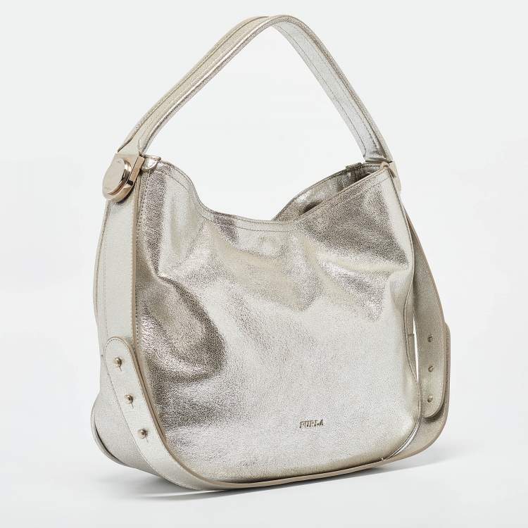 Pre Owned Furla Silver Leather Hobo