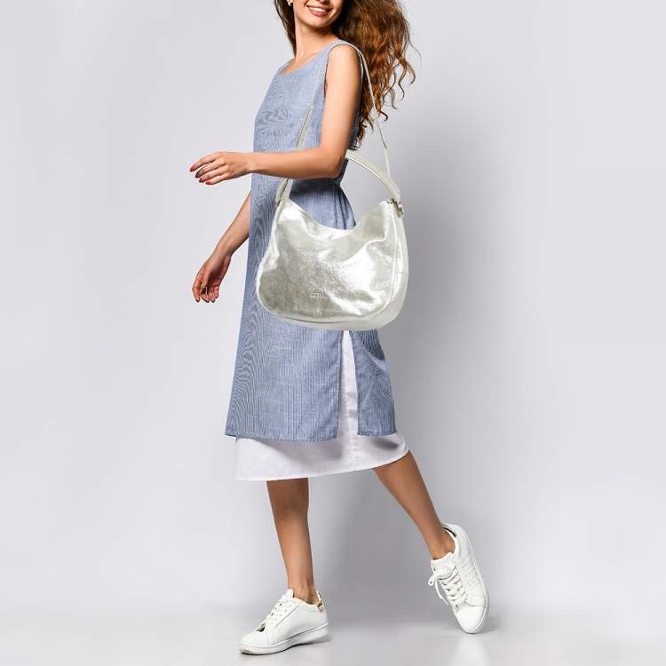 Pre Owned Furla Silver Leather Hobo