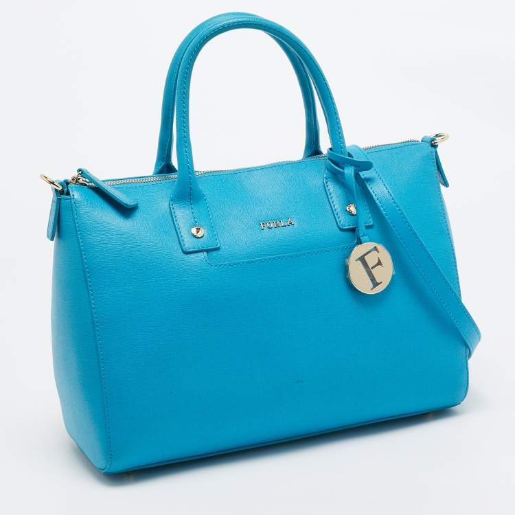 Pre Owned Furla Blue Leather Linda Satchel
