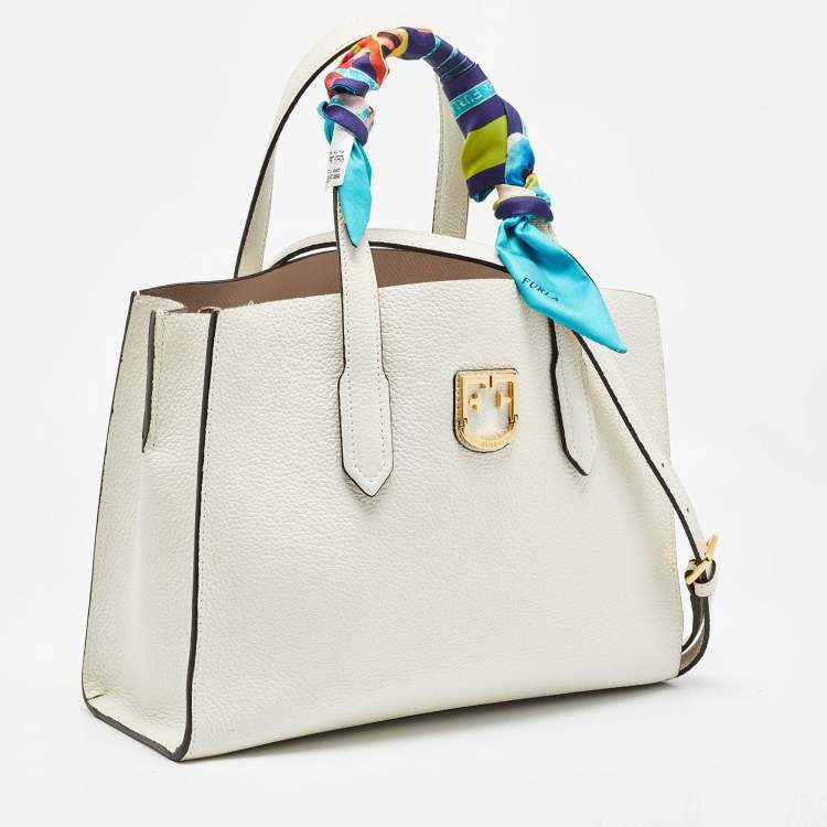 Pre Owned Furla White Leather Lodovica Tote