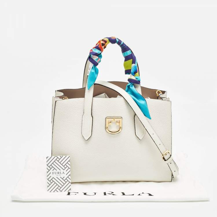 Pre Owned Furla White Leather Lodovica Tote