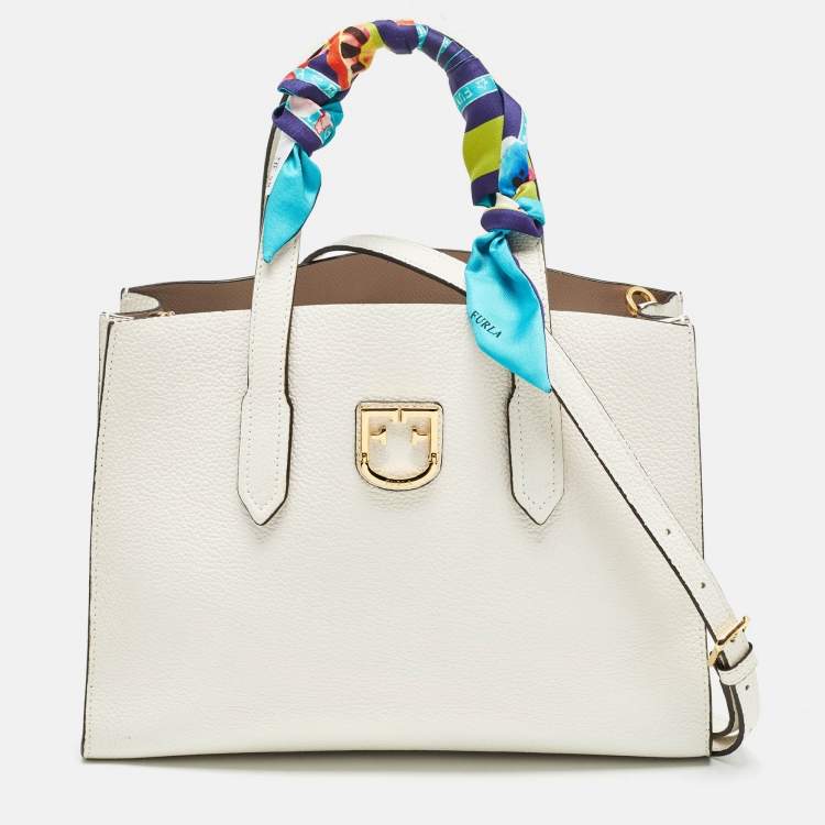 Pre Owned Furla White Leather Lodovica Tote