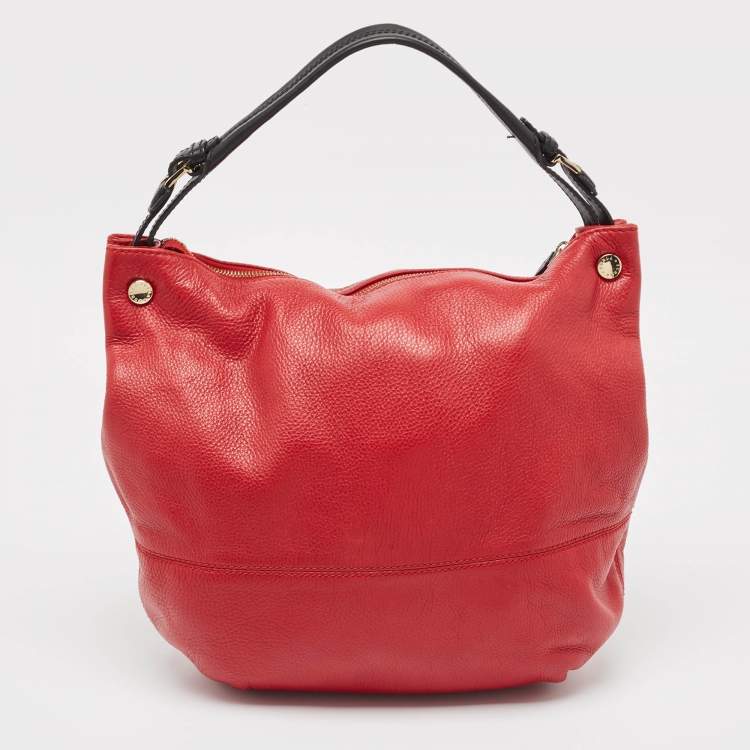 Pre Owned Furla Red/Black Leather Zip Hobo