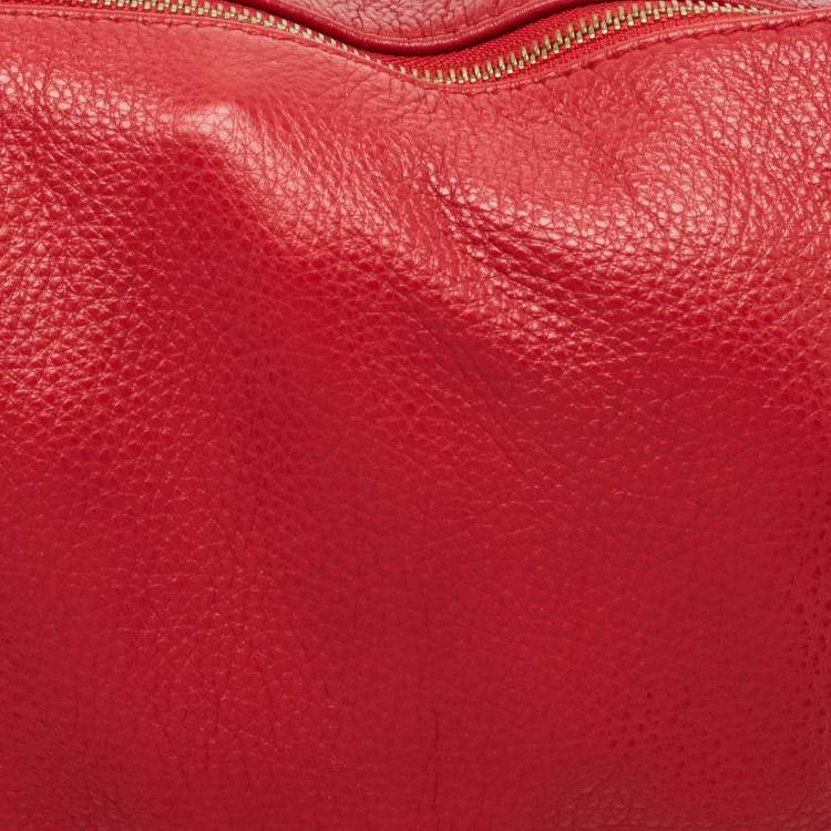 Pre Owned Furla Red/Black Leather Zip Hobo
