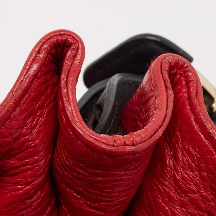 Pre Owned Furla Red/Black Leather Zip Hobo