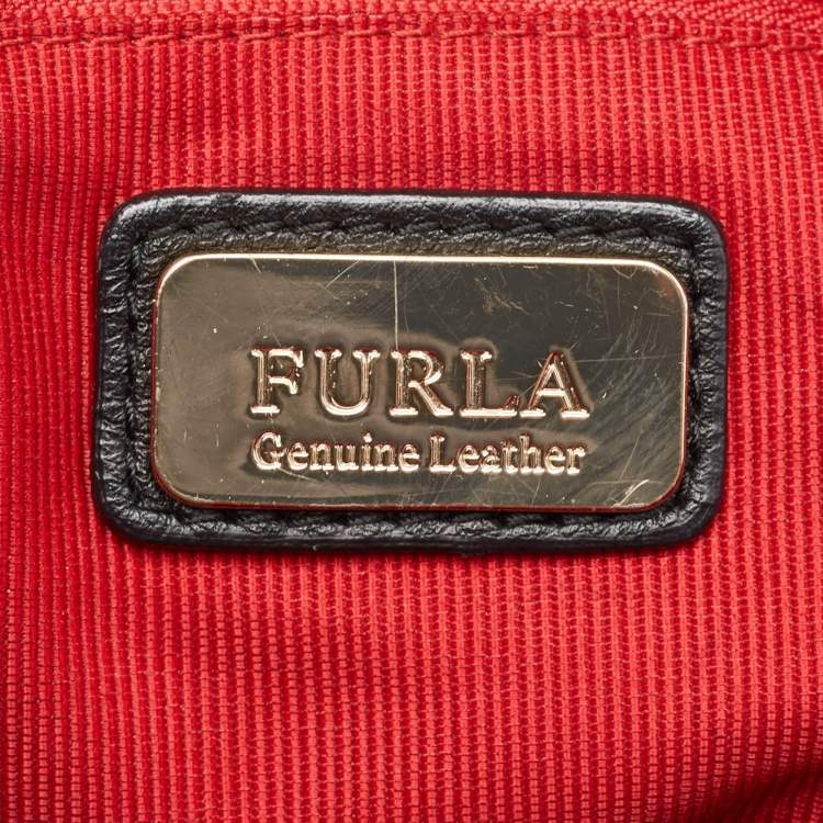Pre Owned Furla Red/Black Leather Zip Hobo