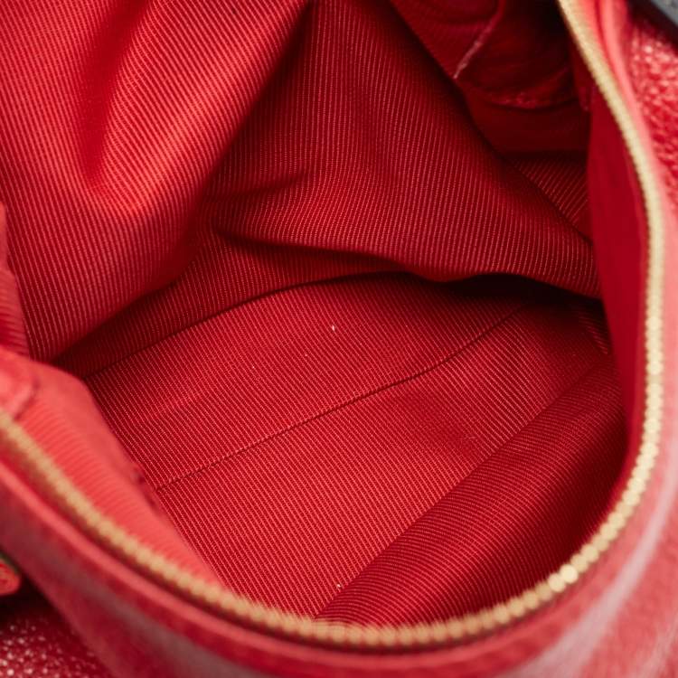 Pre Owned Furla Red/Black Leather Zip Hobo